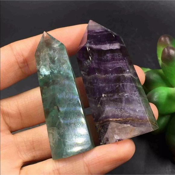 Two Fluorite gemstone towers green and purple - Picture 8 of 8